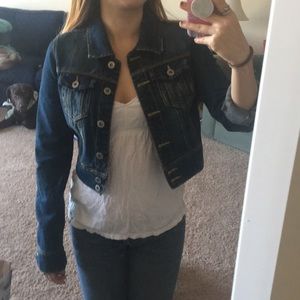 Cropped dark wash jean jacket